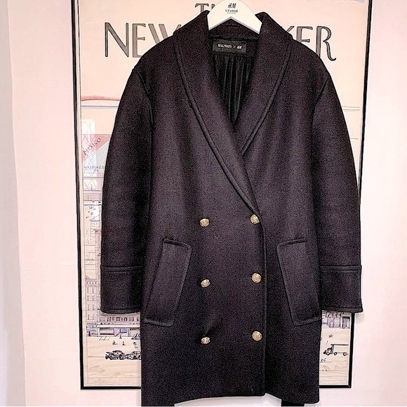 Balmain x H&M dark navy double breasted wool coat with gold buttons Size 4 - Picture 2 of 11